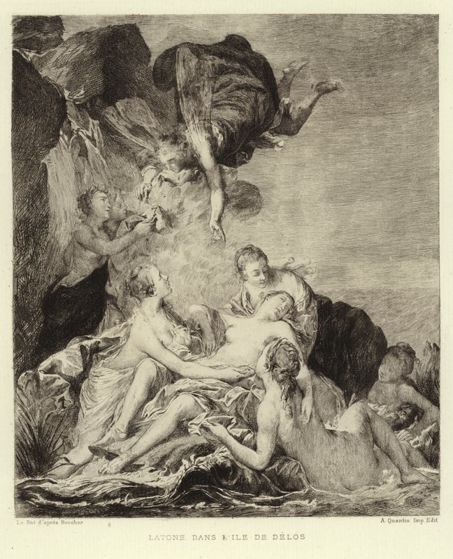 Latona på øya Delos (gravering) av Francois (after) Boucher