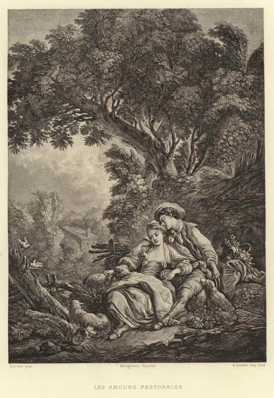 The Pastoral Loves (gravering) av Francois (after) Boucher