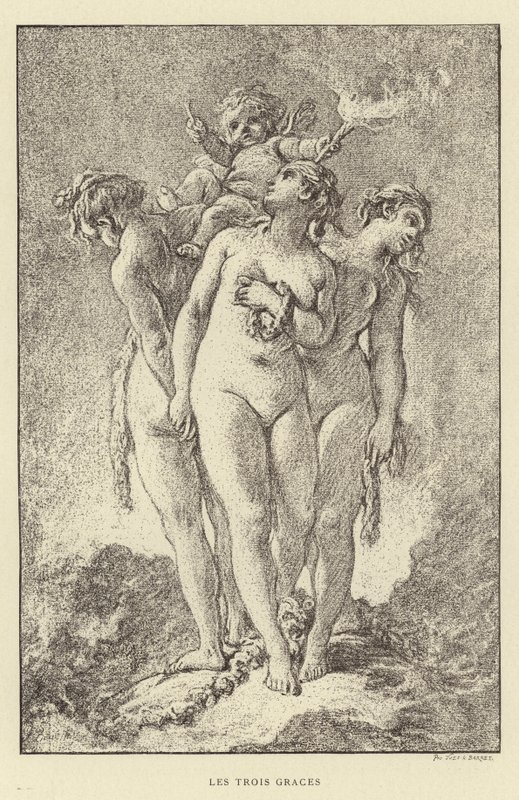 The Three Graces (gravering) av Francois (after) Boucher