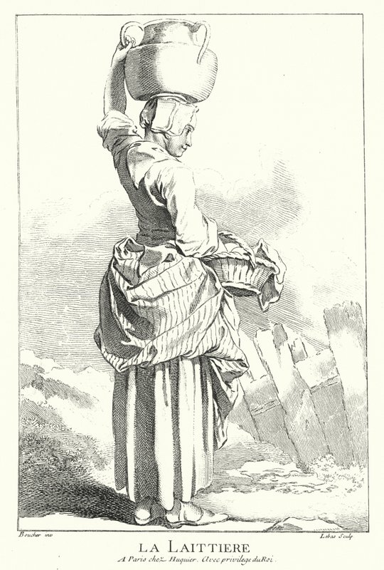 Milkmaid (gravering) av Francois (after) Boucher