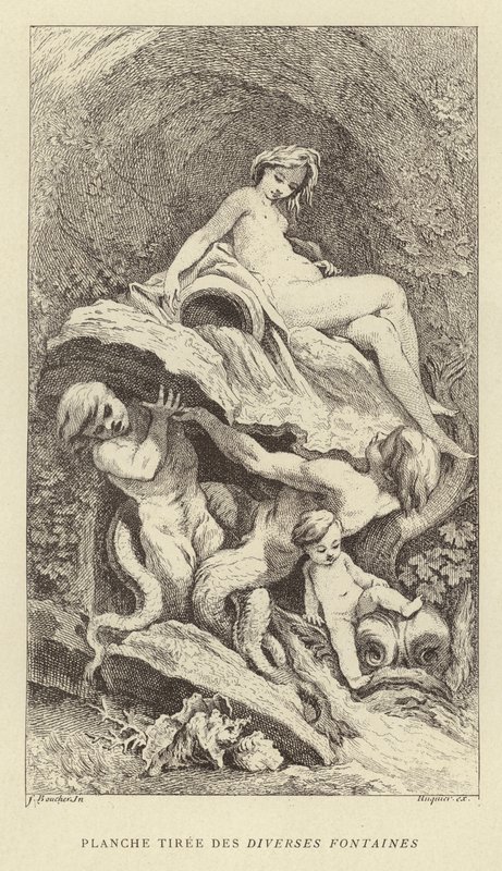 Tallerken fra de forskjellige fontenene (gravering) av Francois (after) Boucher