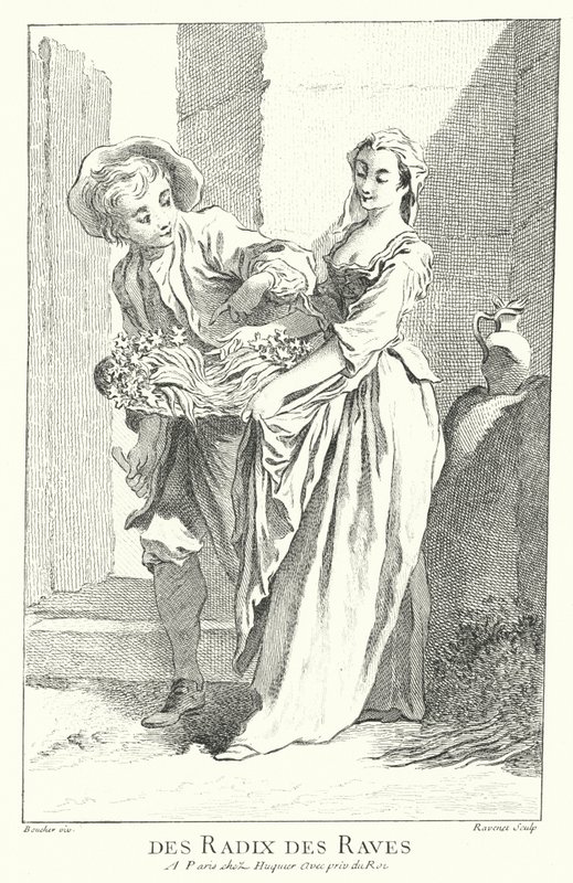 Reddik og nepe selger (gravering) av Francois (after) Boucher
