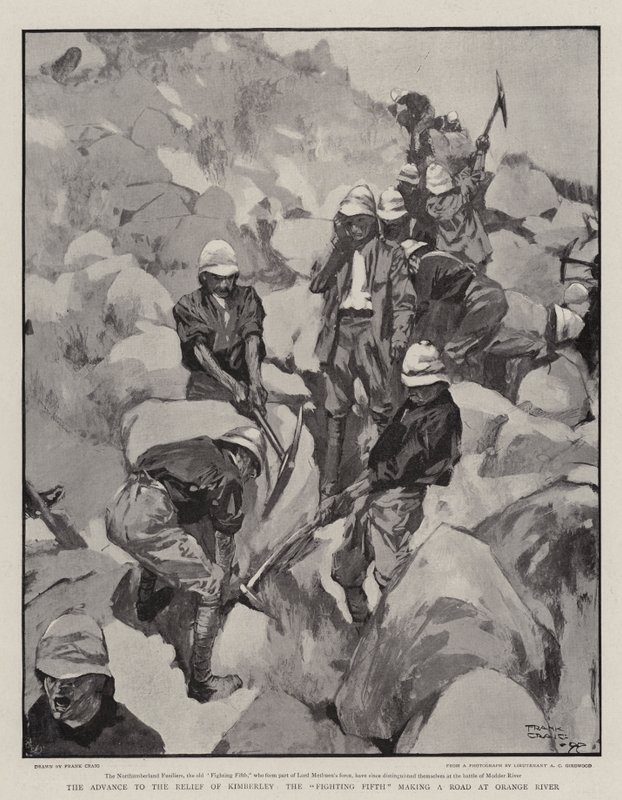 The Advance to the Relief of Kimberley, the Fighting Fifth gjør en vei ved Orange River av Frank Craig
