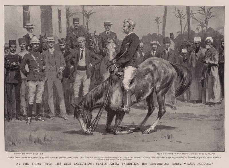 På fronten med Nile-ekspedisjonen viser Slatin Pasha ut sin fremtredende hesteplommepudding av Frank Dadd