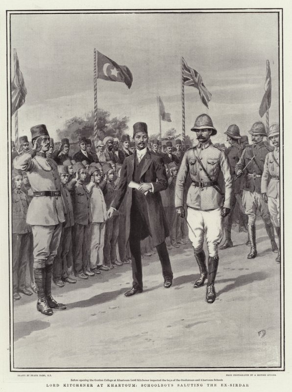 Lord Kitchener i Khartoum, skolegutter som hilser eks-sirdaren av Frank Dadd