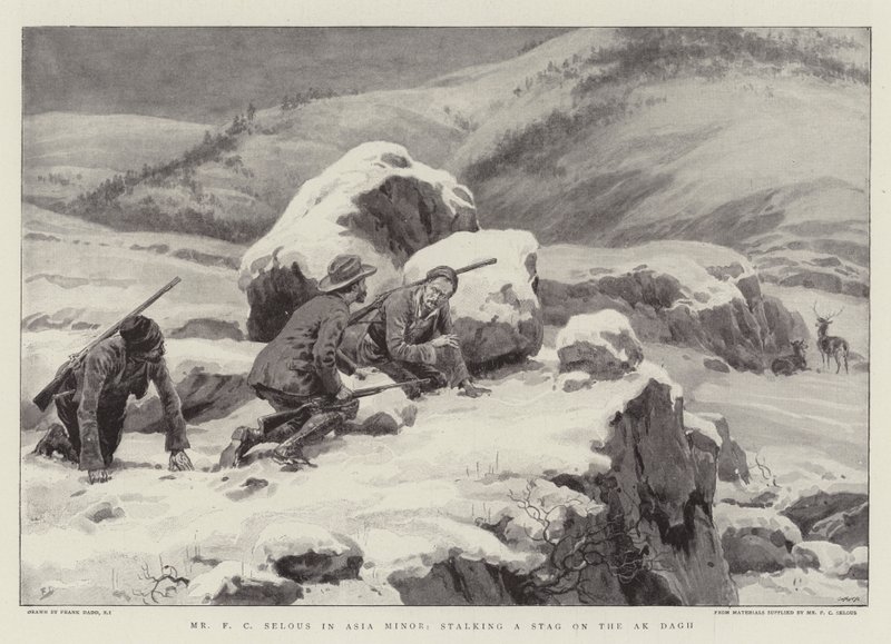 Mr F C Selous i Lilleasia, forfølger en hjort på Ak Dagh av Frank Dadd