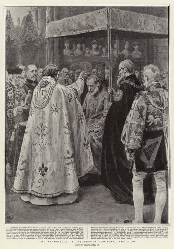 Erkebiskopen av Canterbury salver kongen av Frank Dadd