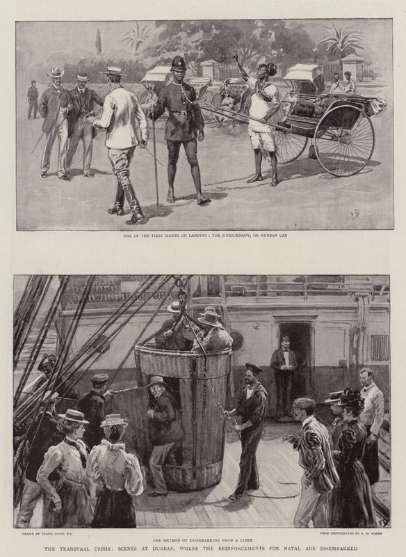 Transvaal-krisen, scener i Durban, hvor forsterkningene for Natal går i land av Frank Dadd
