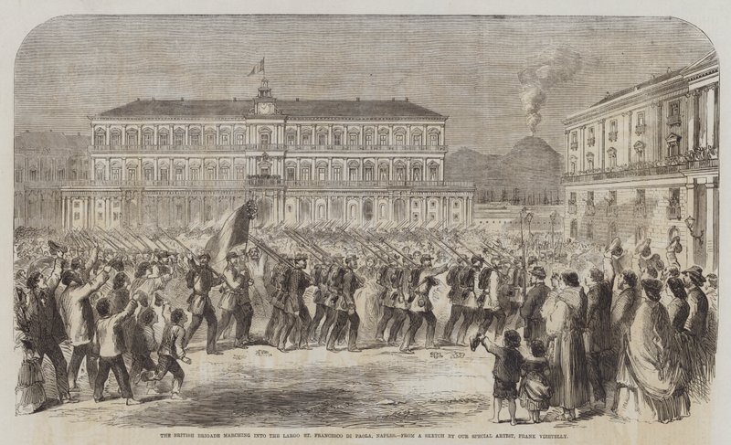 Den britiske brigaden marsjerer inn i Largo San Francesco di Paola, Napoli av Frank Vizetelly