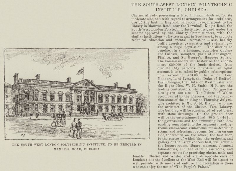 South West London Polytechnic Institute, som skal reises i Manresa Road, Chelsea av Frank Watkins