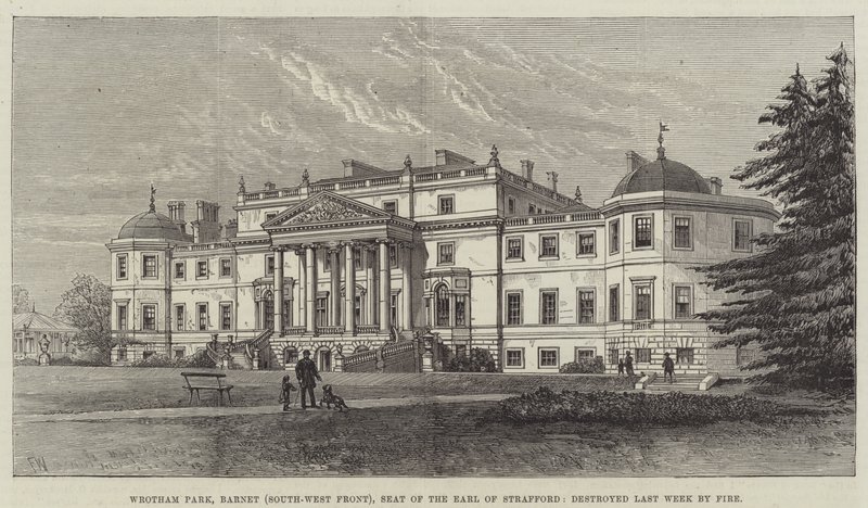 Wrotham Park, Barnet (sørvestfronten), sete for jarlen av Strafford, ødelagt forrige uke av brann av Frank Watkins