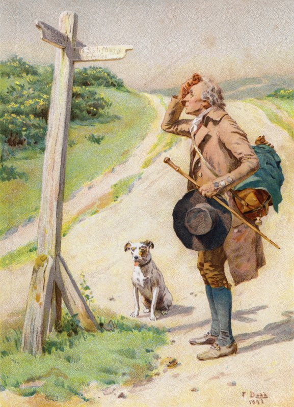 "Five Miles from Everywhere" (farge litho) av Frank (after) Dadd