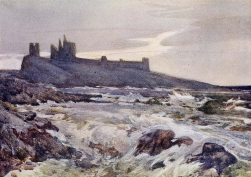 Dunstanburgh Castle (farge litho) av Frank Southgate