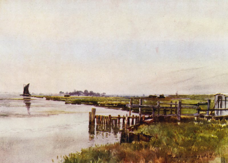 Norfolk Broads: Breydon Rond (farge litho) av Frank Southgate