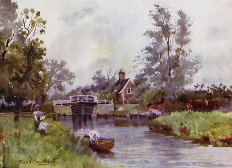 Norfolk Broads: Coltishall Lock (litho-farge) av Frank Southgate
