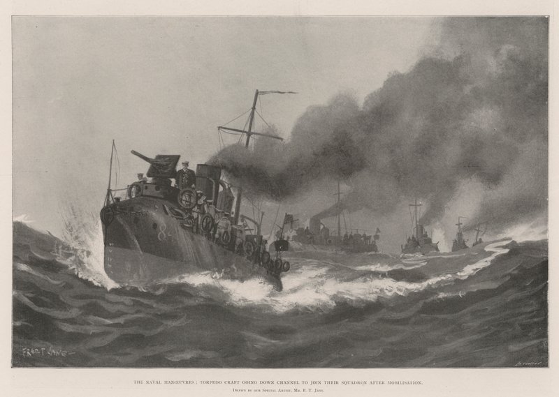 Naval Manoevres, Torpedo Craft går ned Channel for å bli med i skvadronen deres etter mobilisering av Fred T. Jane