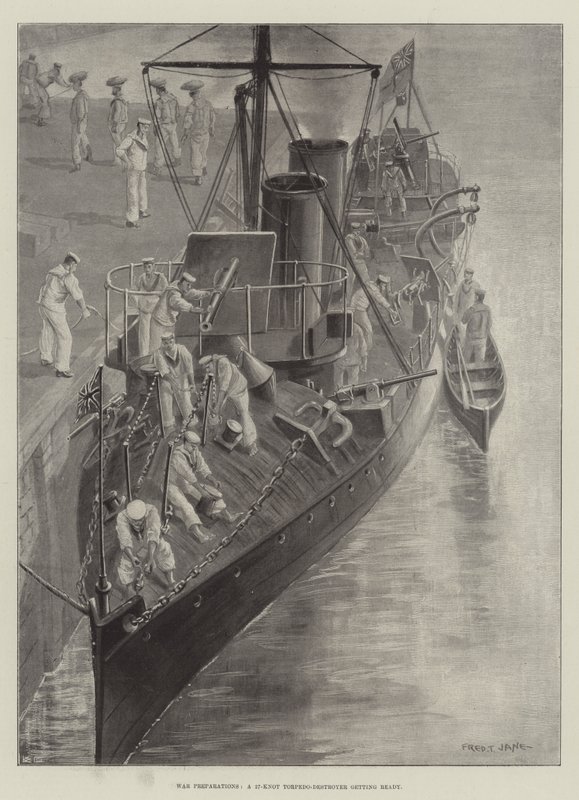 War Preparations, en 27-knops torpedo-destroyer gjør seg klar av Fred T. Jane