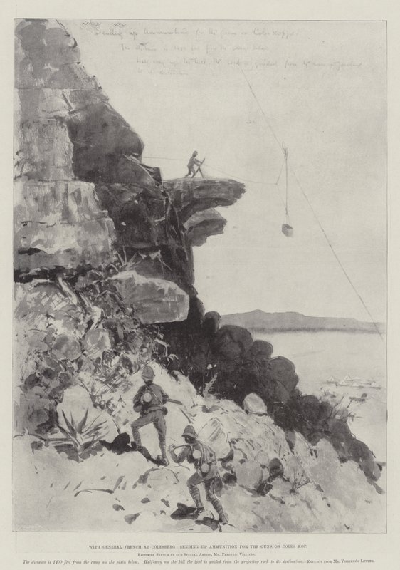 Med General French ved Colesberg, og sender opp ammunisjon for våpenene på Coles Kop av Frederic Villiers