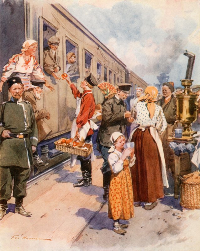Te-selgere på en Country Railway Station av Frederic de Haenen