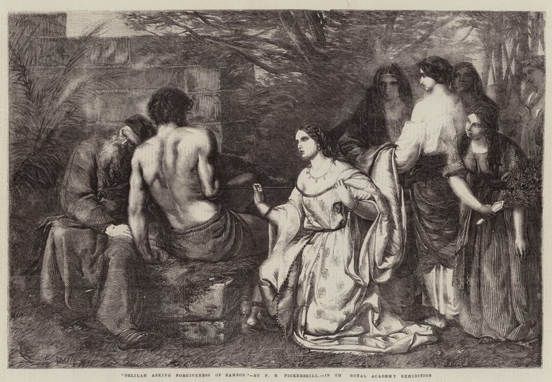 Delila ber Samson om tilgivelse av Frederick Richard Pickersgill