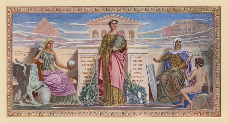 Historie (farge litho) av Frederick (after) Dielman