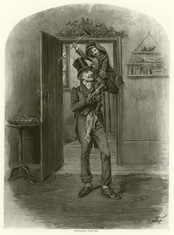 Bob Cratchit og Tiny Tim (gravyr) av Frederick Barnard