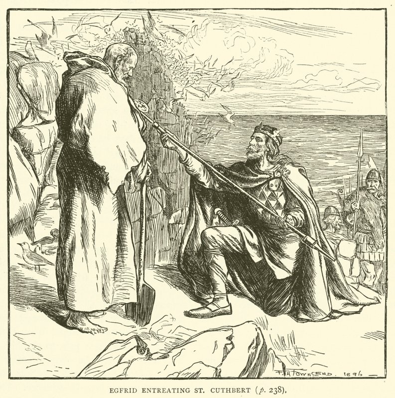 Egfrid ber St Cuthbert (gravering) av Frederick Henry Townsend