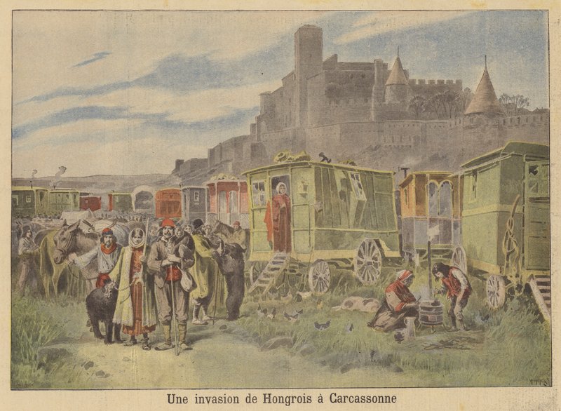 En invasjon av ungarske sigøynere ved Carcassonne av French School