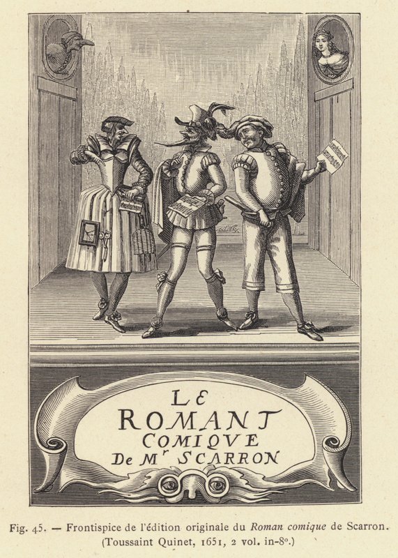 Frontispice av den originale utgaven av Scarrons romerske tegneserie av French School