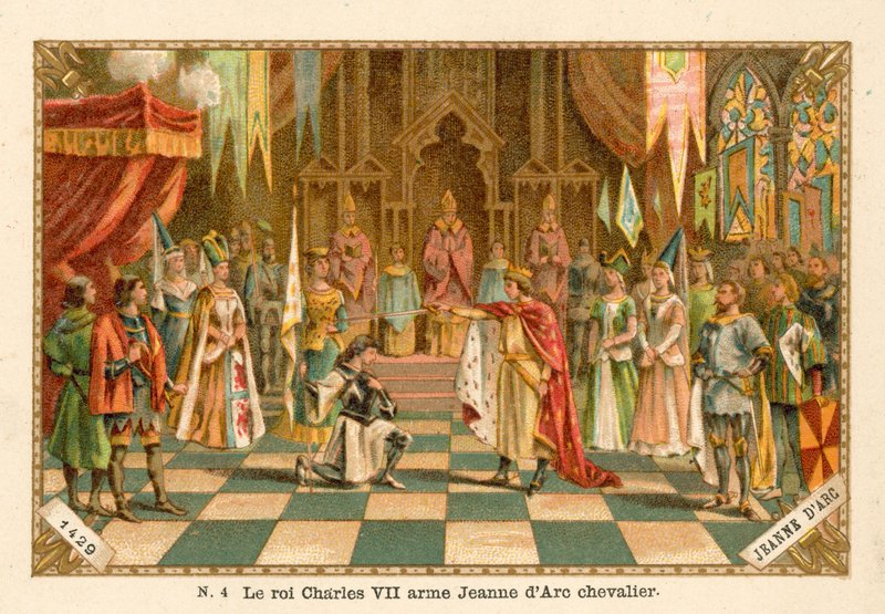 Kong Charles VII av Frankrike ridder Jeanne d'Arc, 1429 av French School