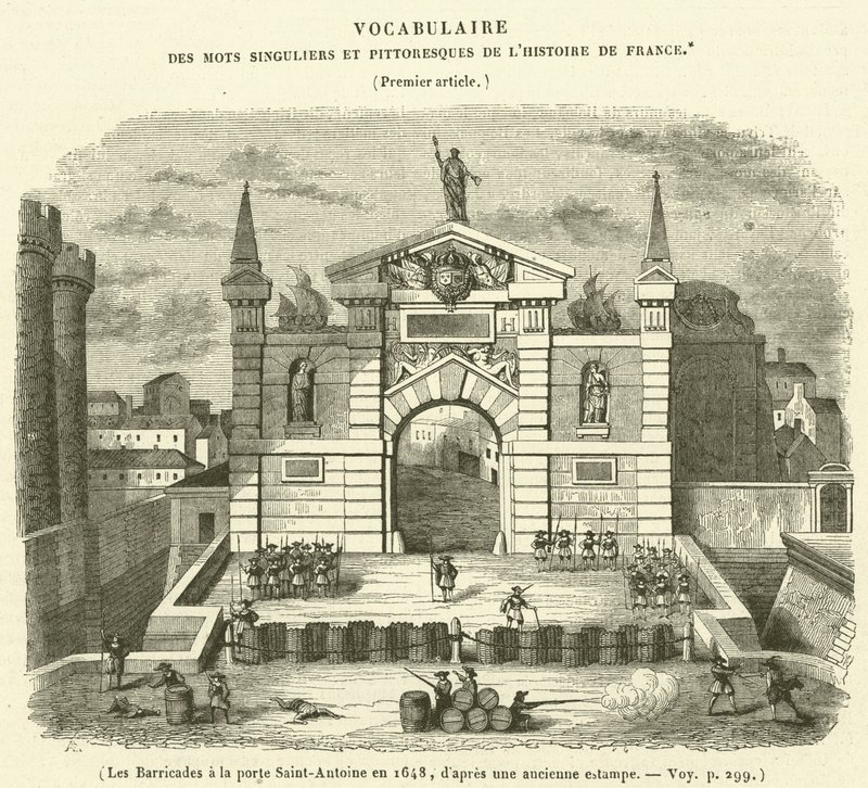 Barrikader ved Porte Saint-Antoine i 1648 av French School