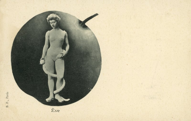 Eva med slange og eple (s/hvitt bilde) av French Photographer