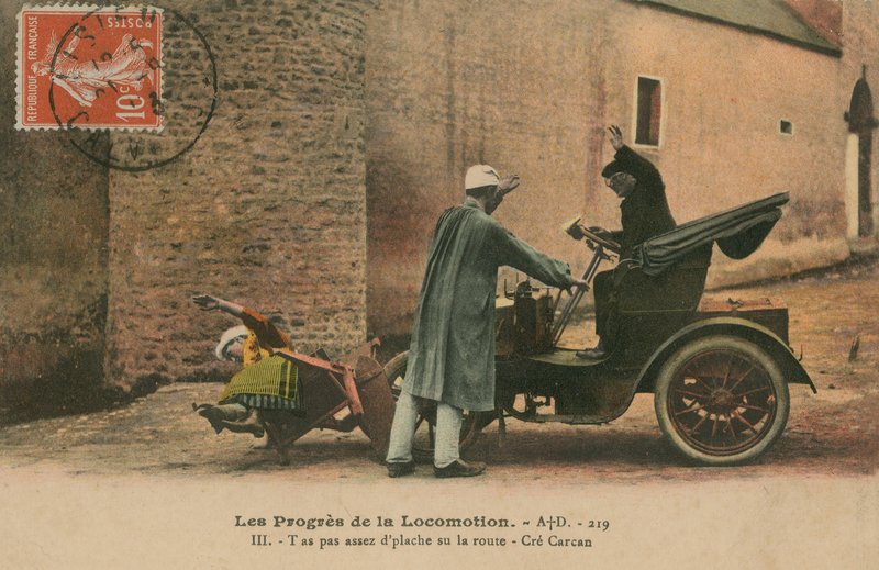 Motorulykke. Postkort sendt i 1913. av French Photographer
