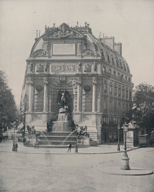 Paris: Fountain of St Michel (s/hvitt bilde) av French Photographer