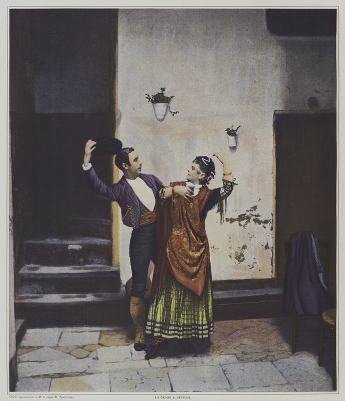Spanske dansere i Sevilla (farge litho) av French Photographer