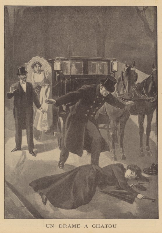 Et drap i Chatou, Paris (litho) av French School