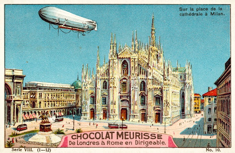 Over Piazza del Duomo, Milano (chromolitho) av French School