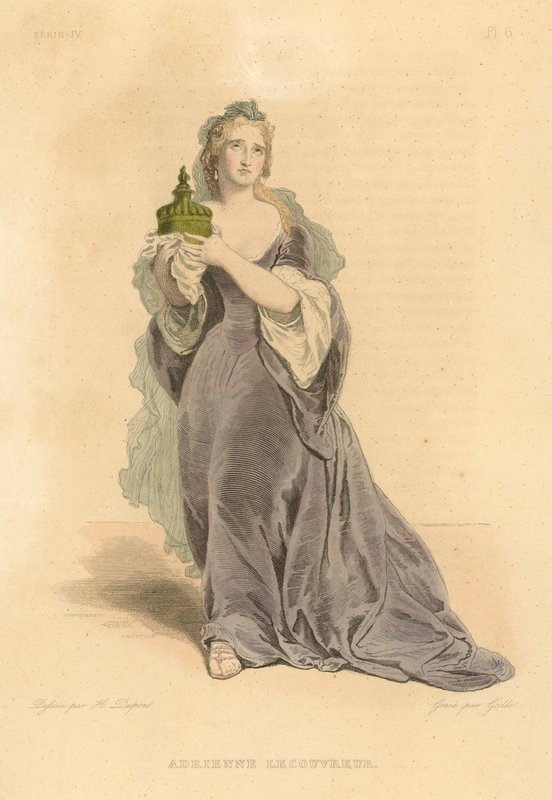 Adrienne Lecouvreur (farget gravering) av French School