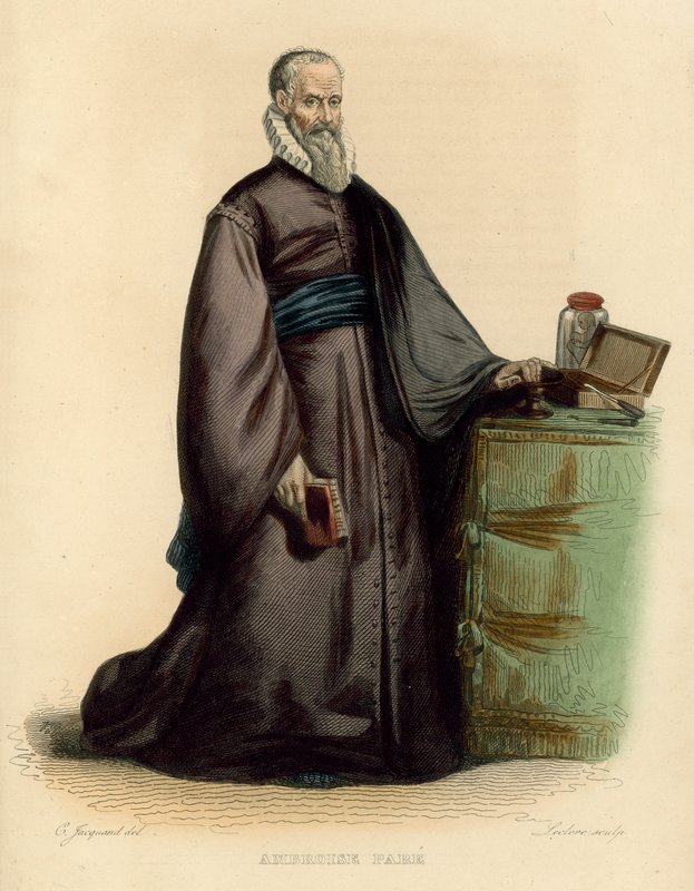 Ambroise Pare (farget gravering) av French School