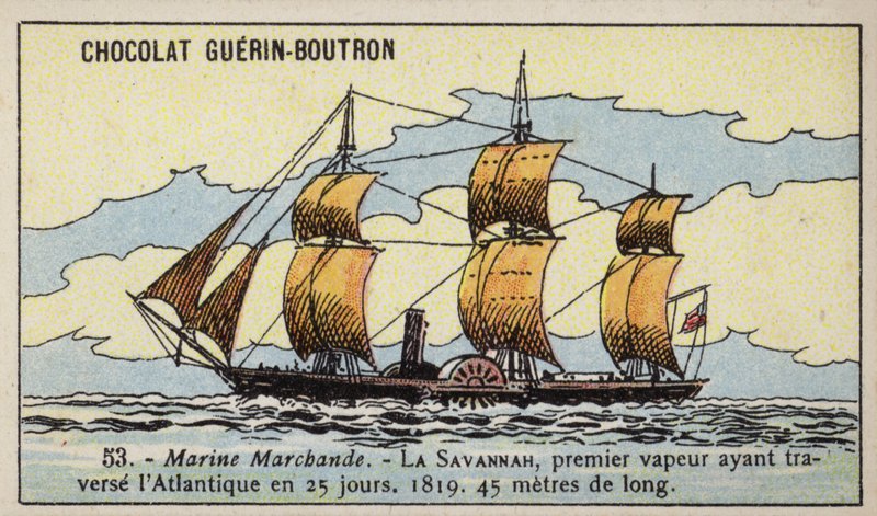 Amerikansk hjuldamper Savannah (chromolitho) av French School