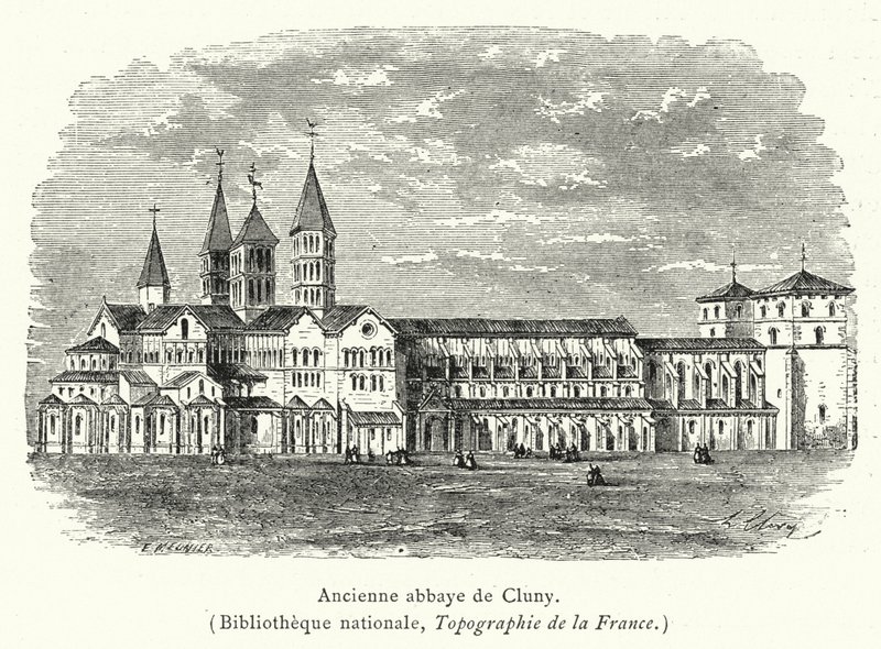 Tidligere Cluny Abbey (gravering) av French School