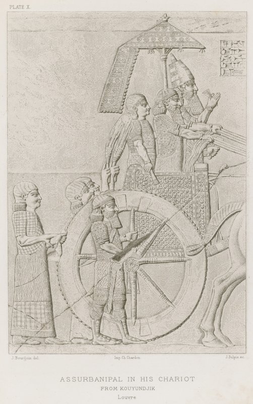 Assurbanipal i sin vogn, fra Kouyundjik, Louvre av French School