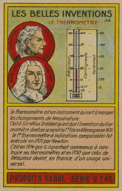Vakre oppfinnelser kort, termometer av French School