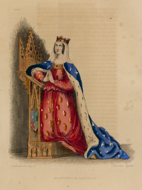 Blanche de Castille (farget gravering) av French School