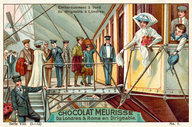 Gå ombord på luftskipet i London (chromolitho) av French School