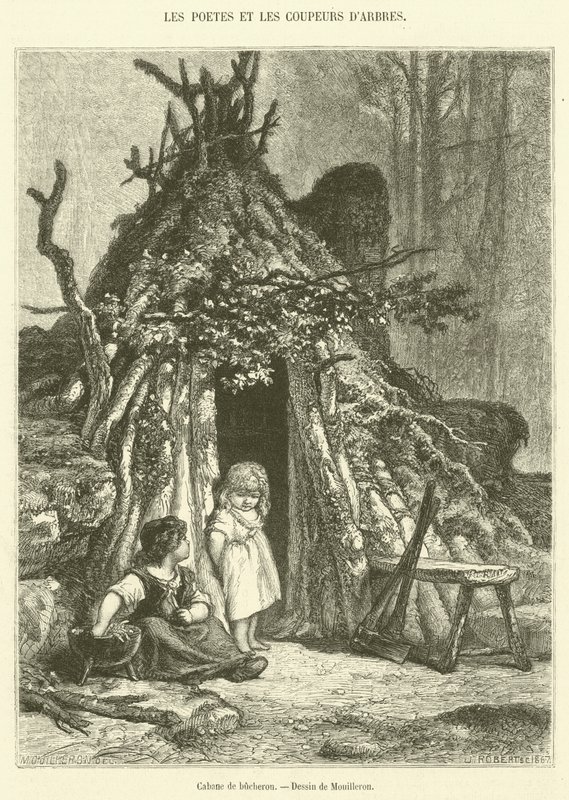 Tømmerhoggerhytte (gravering) av French School