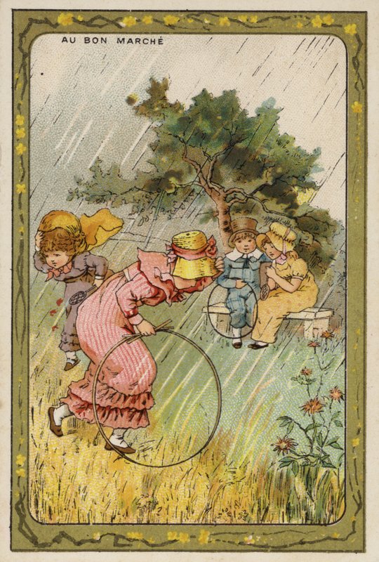 Fanget i regnet (chromolitho) av French School