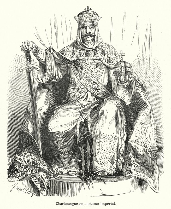 Charlemagne en keiserlig kostyme (gravering) av French School