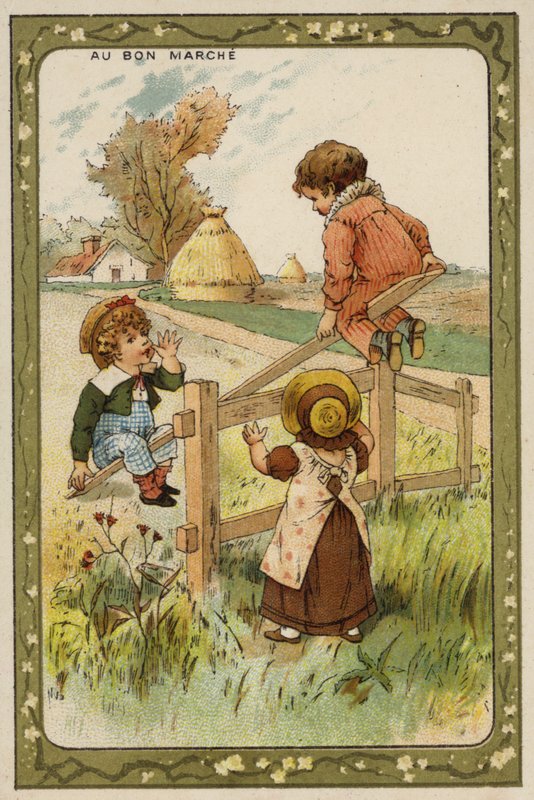Barn som leker på en vippe (chromolitho) av French School