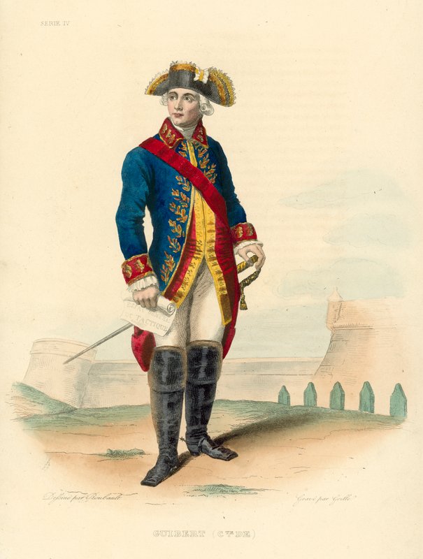 Comte de Guibert (farget gravering) av French School